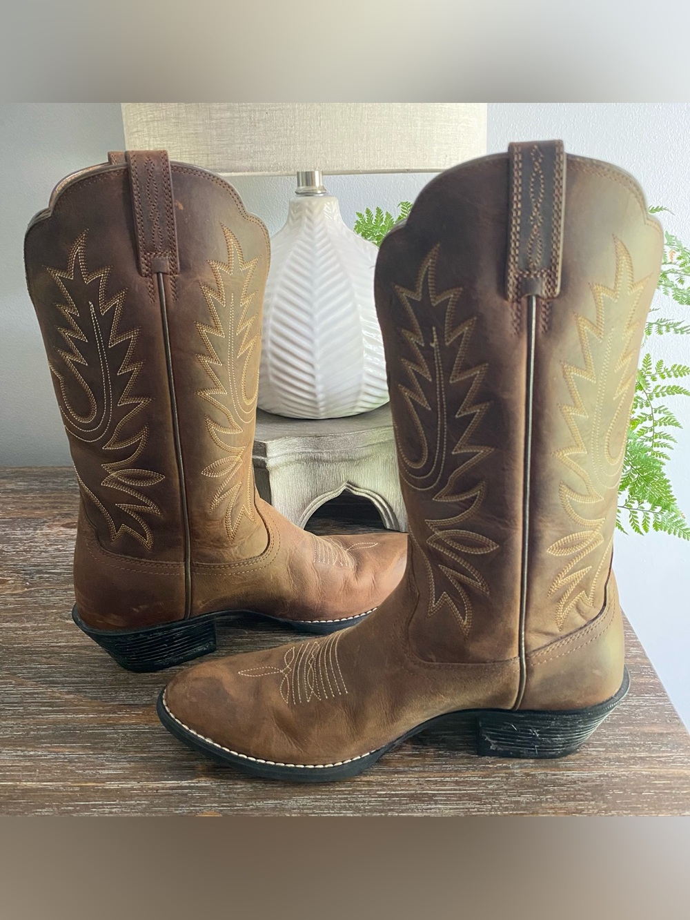 Ariat Brown Western Embroidered Leather Heeled Boots - Picture 6 of 13